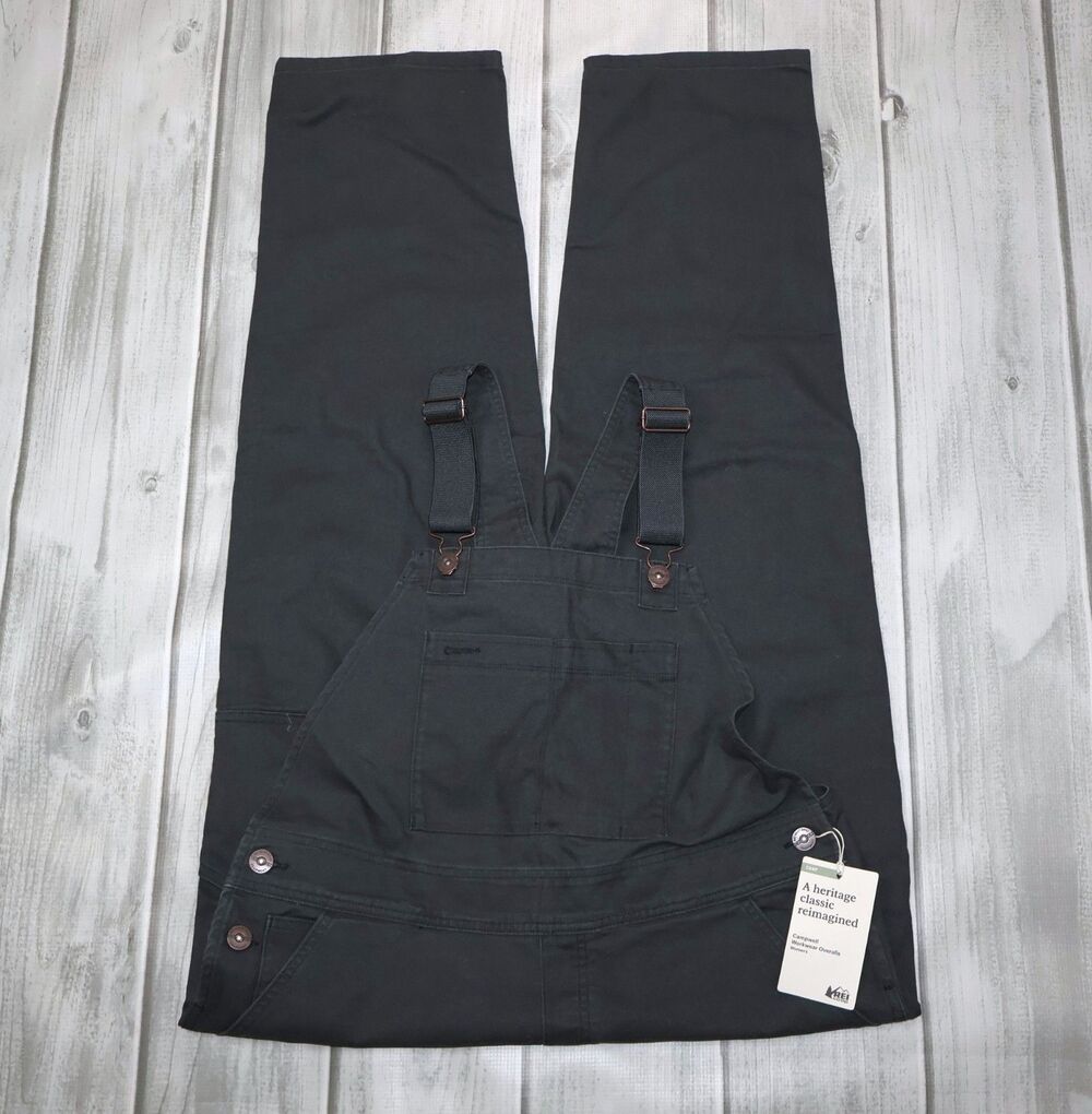 NEW REI Co-op Campwell Workwear Overalls Women’s 12 Pirate Black Canvas Cotton